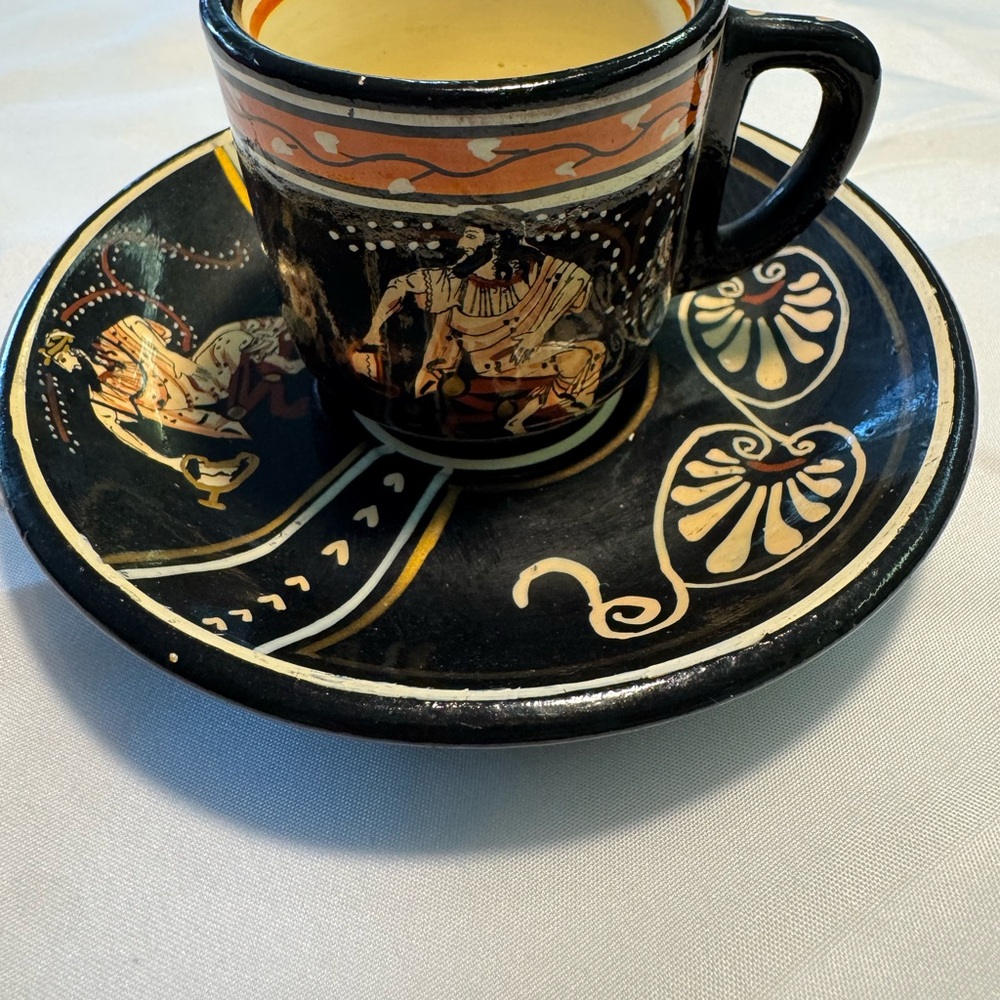 Old Greece Cup and Saucer Hand Made and Hand Painted in Greece Signed by Artist